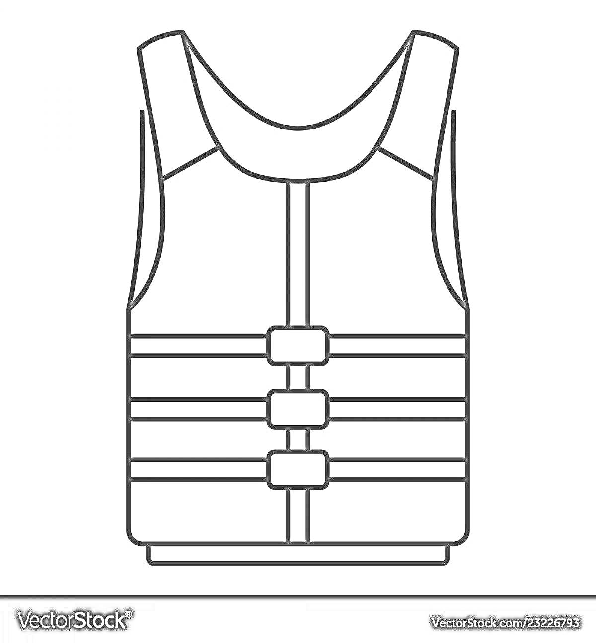 Раскраска Жилет с тремя защелками и двумя горизонтальными полосами на передней части