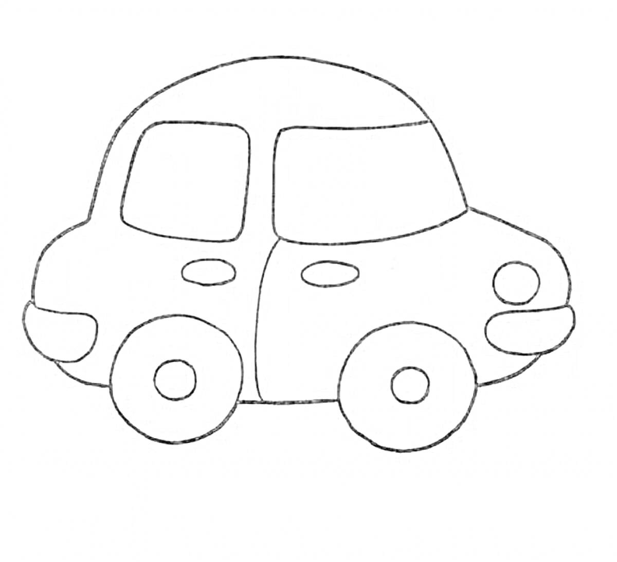 На раскраске изображено: Кузов, Колёса, Окна, Транспорт, Для малышей