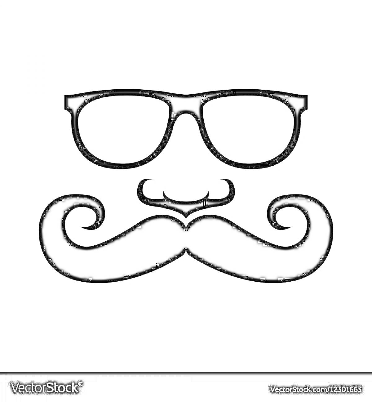 На раскраске изображено: Очки, Усы, Для детей, Лицо