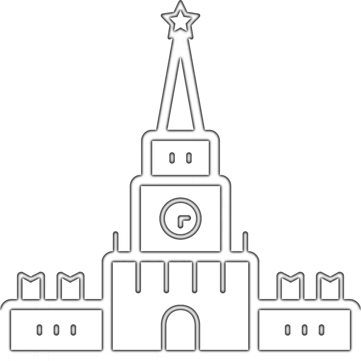 На раскраске изображено: Кремль, Часы, Архитектура, Москва, Россия