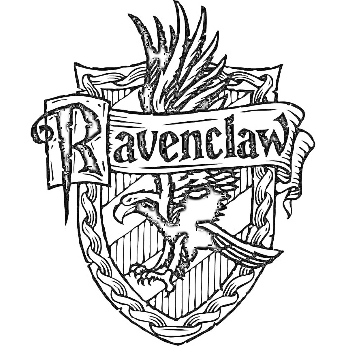 На раскраске изображено: Когтевран, Орел, Хогвартс, Гарри Поттер, Магия, Школа волшебства