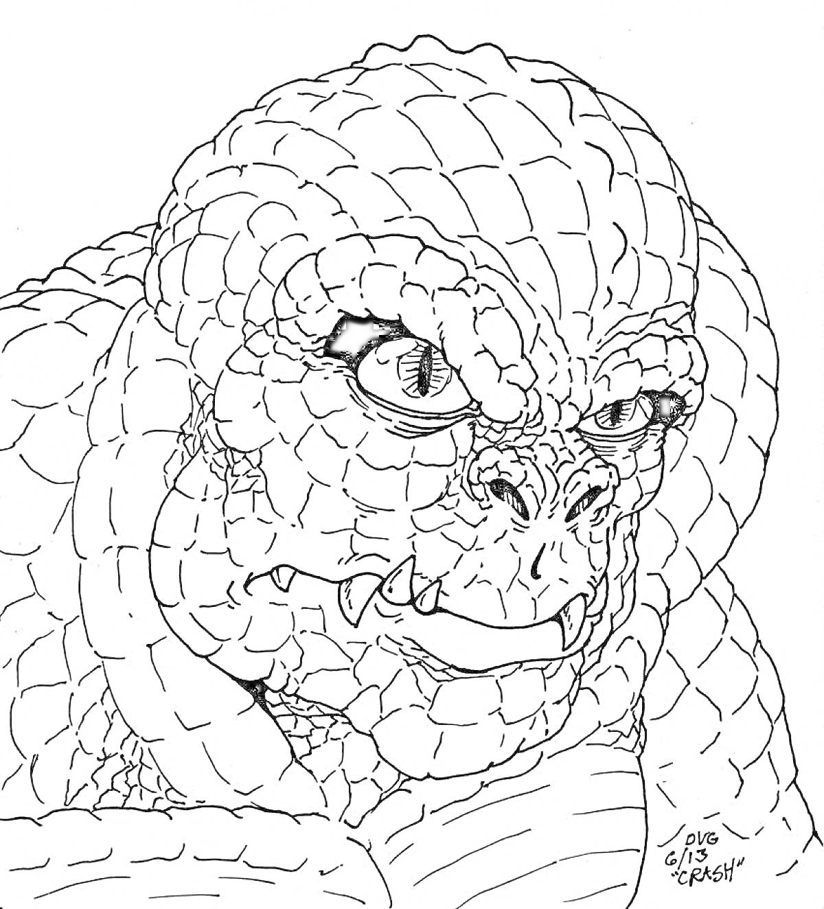 На раскраске изображено: Чешуя, Зубы, Глаза, Монстр