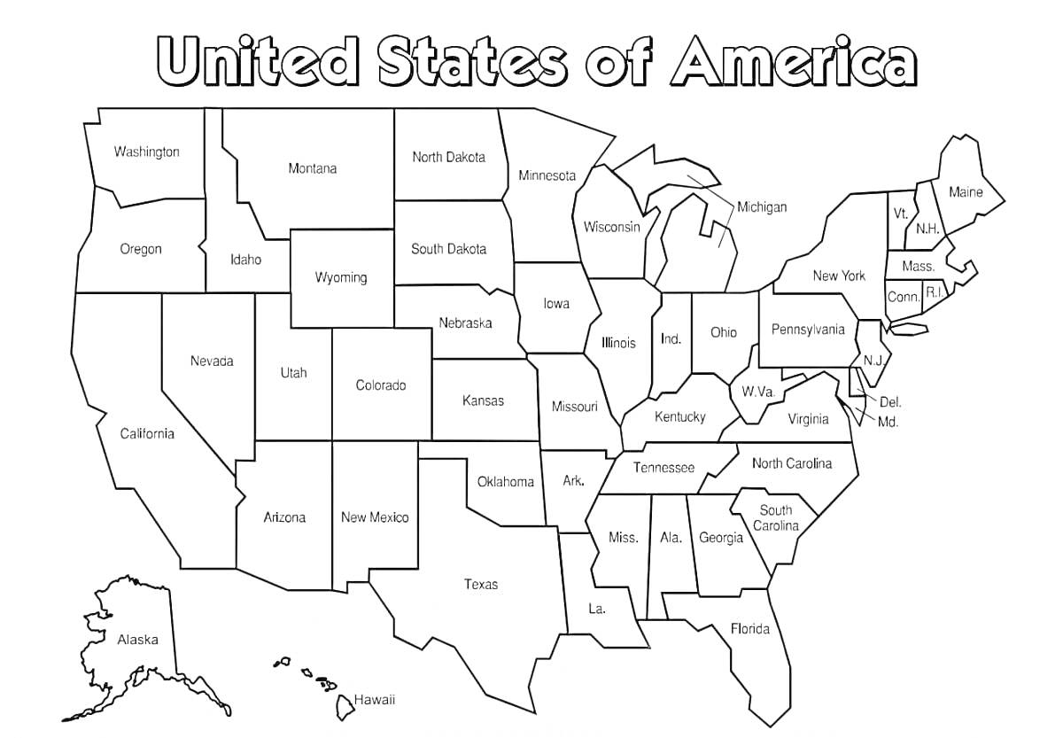 На раскраске изображено: США, Карта, Штаты, Границы, География, Учебное пособие, Карта США