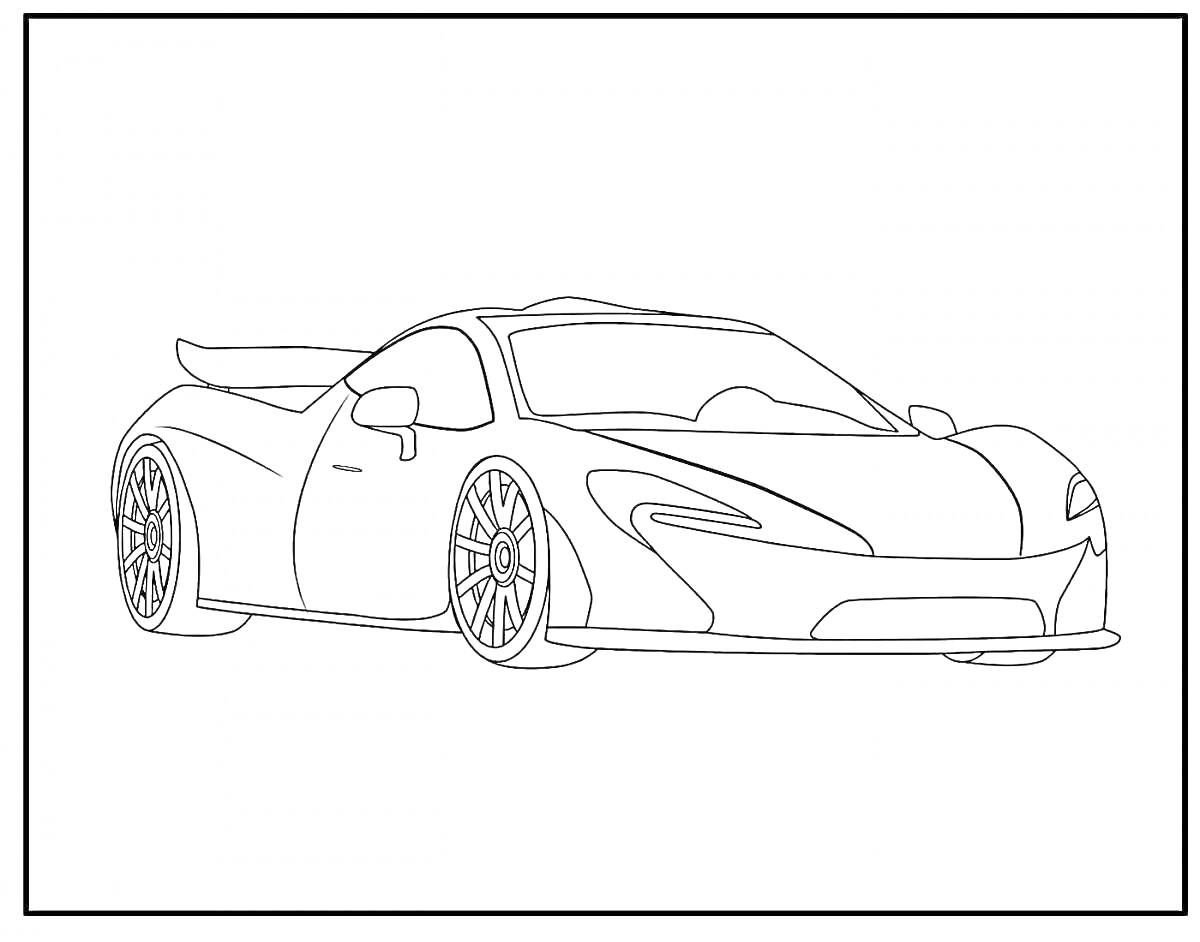 Раскраска Спортивный автомобиль с задним спойлером и большими колесами