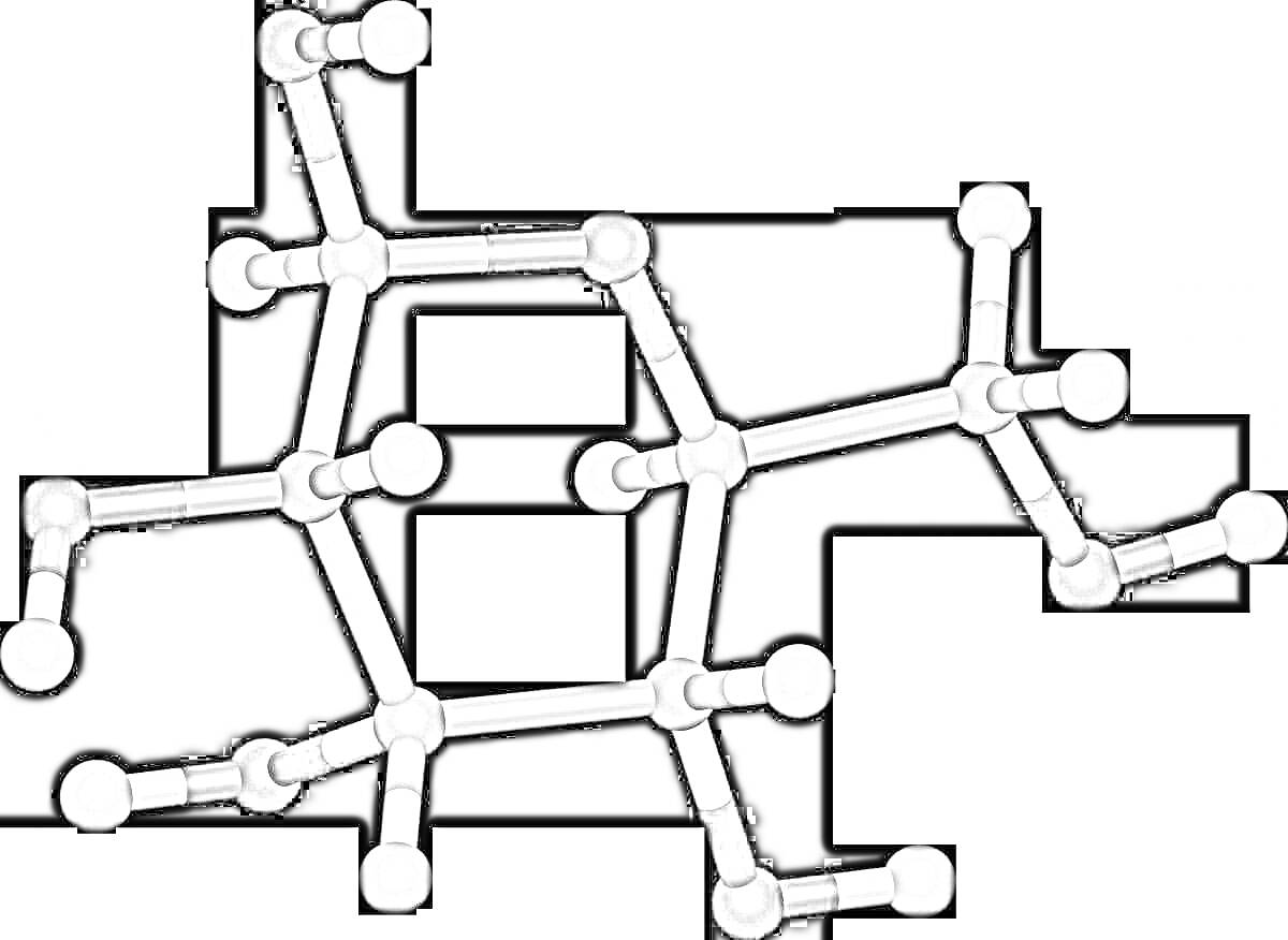Модель молекулы сахарозы с атомными связями