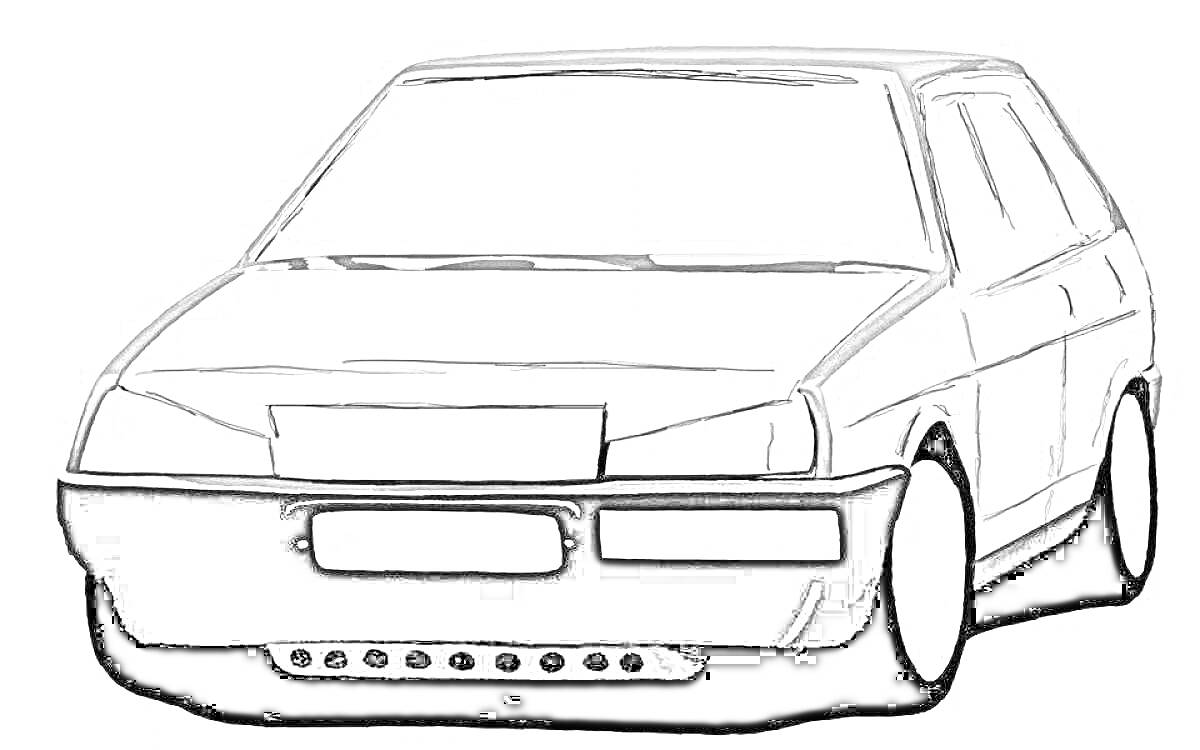 Раскраска Черно-белая раскраска автомобиля ВАЗ 2109 в переднем ракурсе