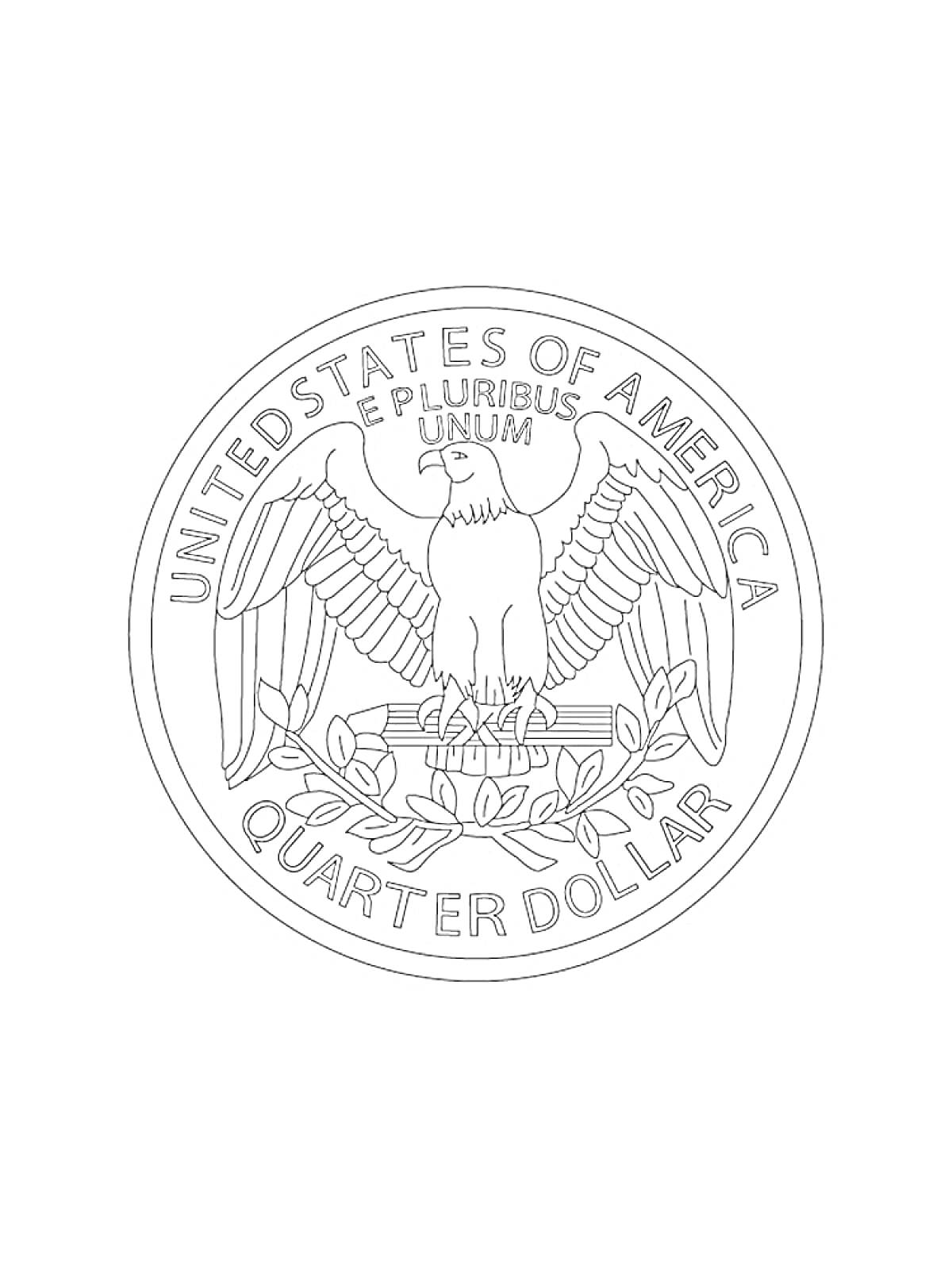 На раскраске изображено: США, Орел, Доллар, Монеты, Надпись, Герб России