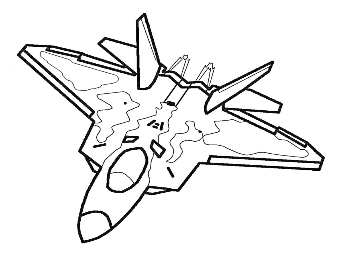 Раскраска Военный самолет с камуфляжем, детская раскраска