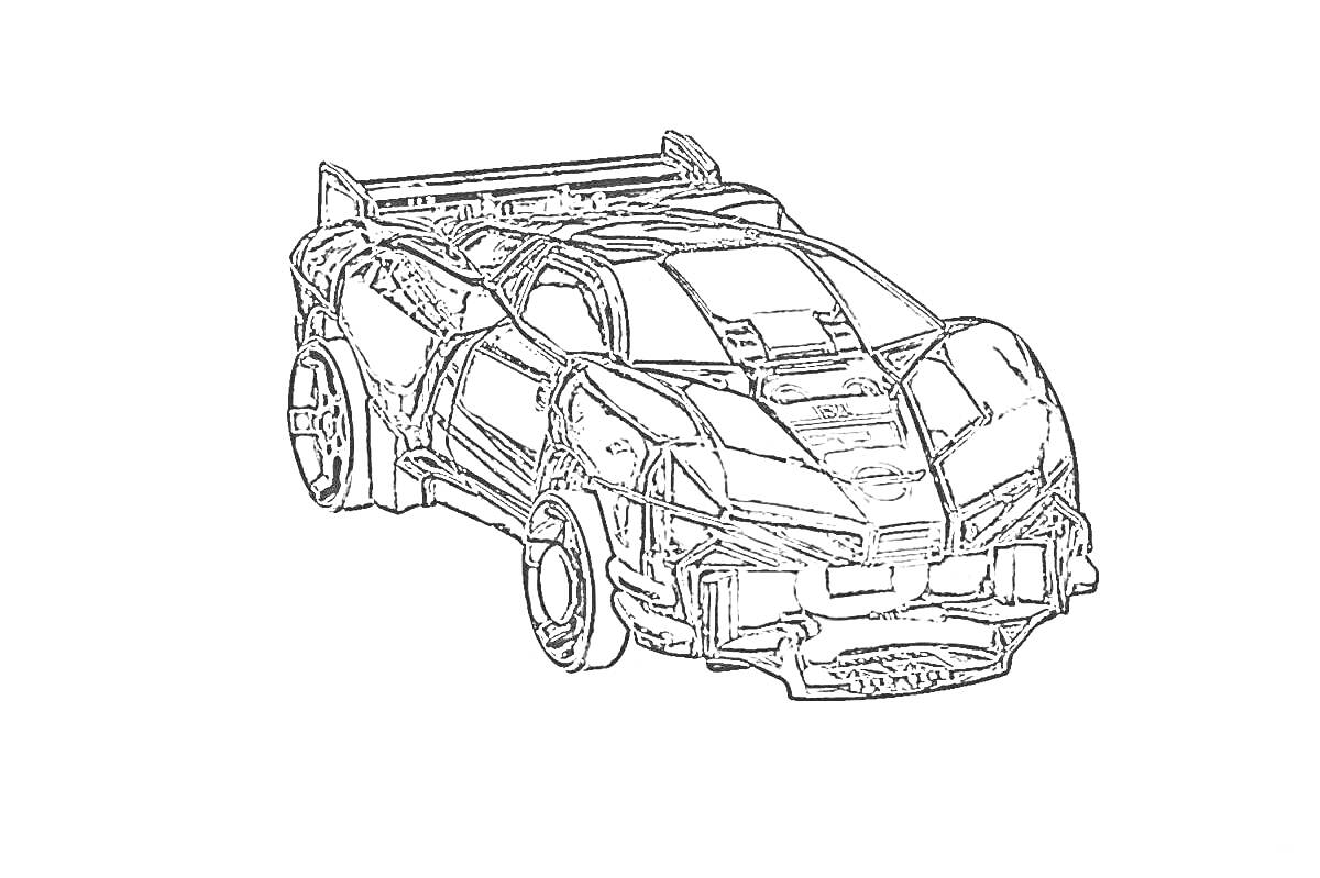 На раскраске изображено: Спортивная машина, Спойлер, Аэродинамический обвес, Транспорт