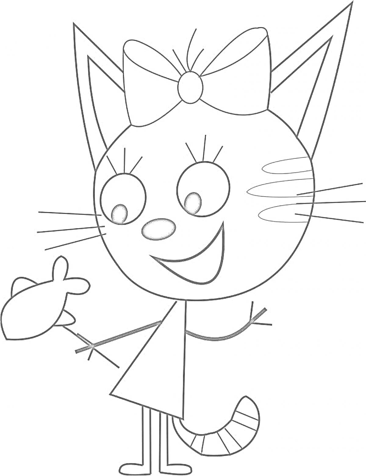 Раскраска Котёнок с бантом держит игрушечную мышь