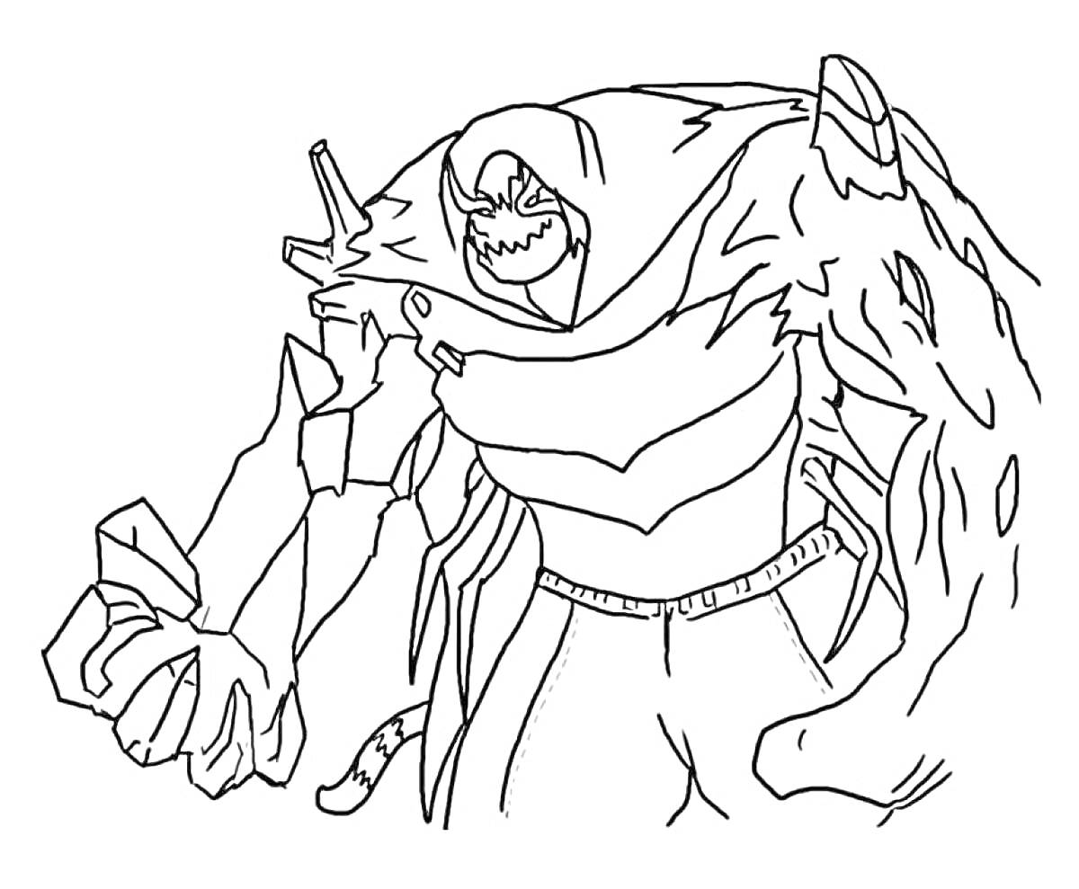 Гуджицу - Человек-монстр с капюшоном и кристаллом в руке