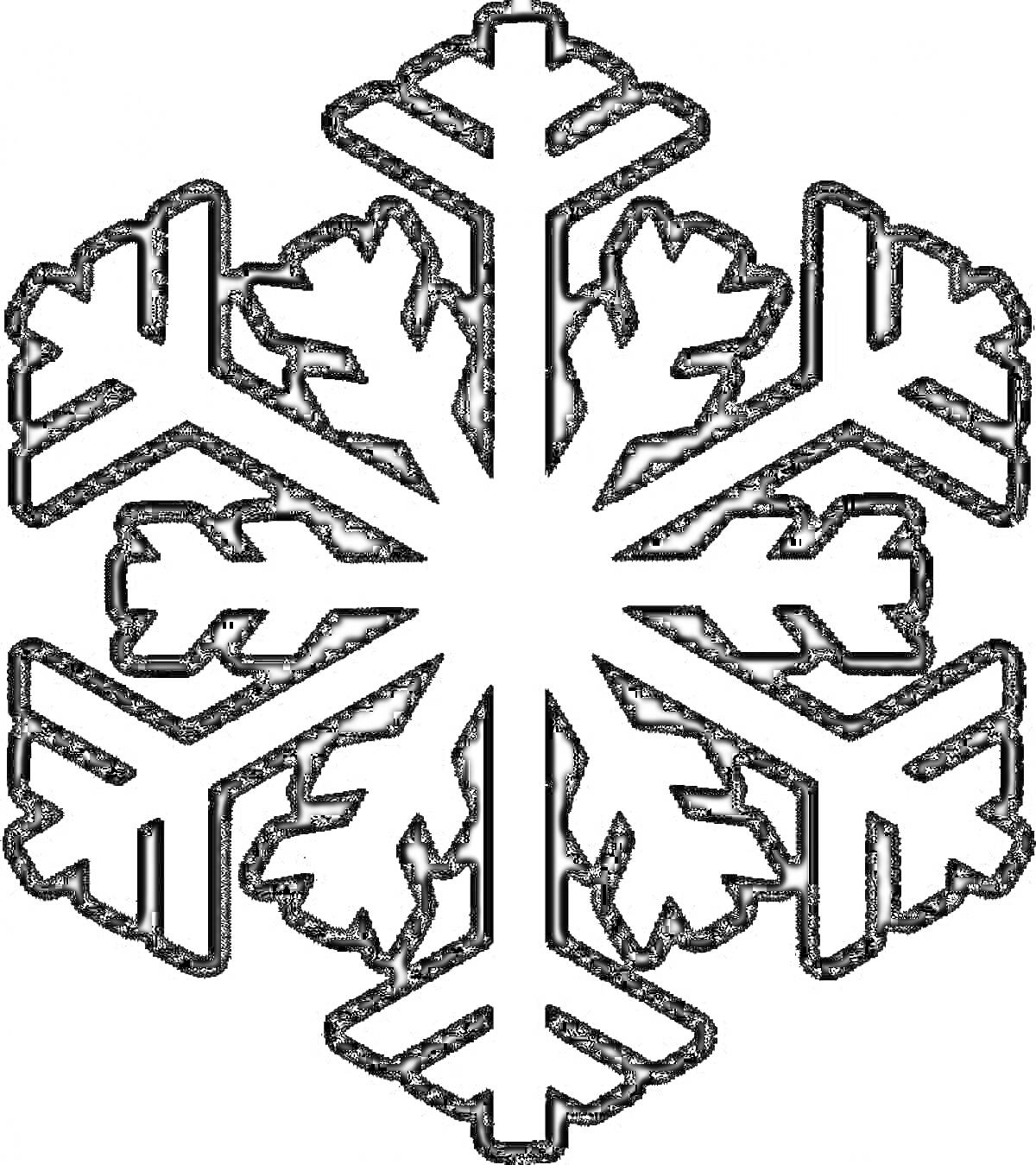 Раскраска Снежинка с шестью ветвями и симметричными узорами