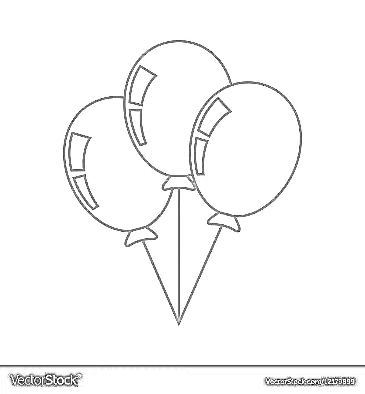 Раскраска Три воздушных шарика с завязанными веревочками