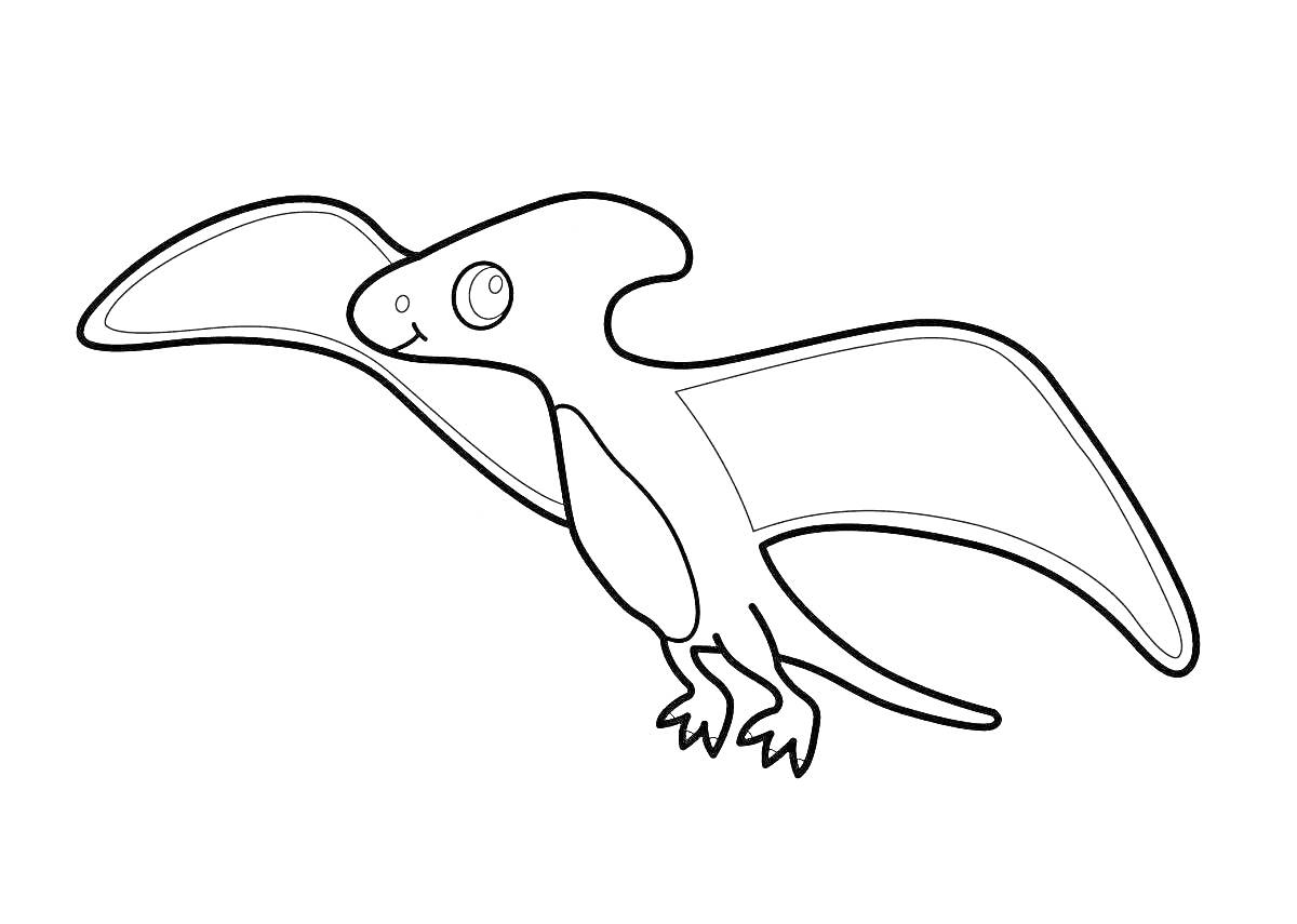 На раскраске изображено: Птеродактиль, Динозавр, Крылья, Древние животные, Для детей, Контурные рисунки
