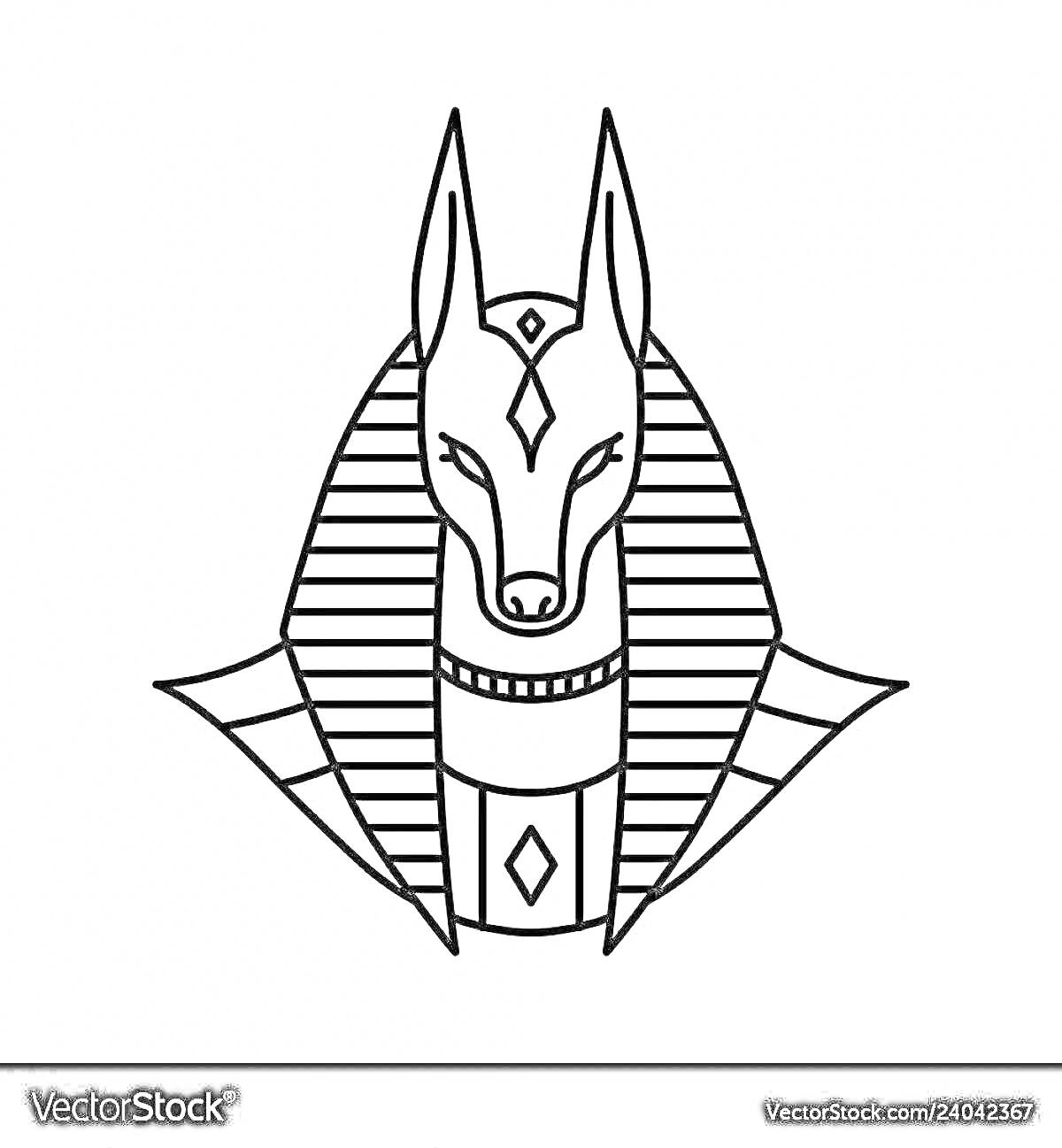 Раскраска Анубис с традиционным египетским головным убором и ожерельем