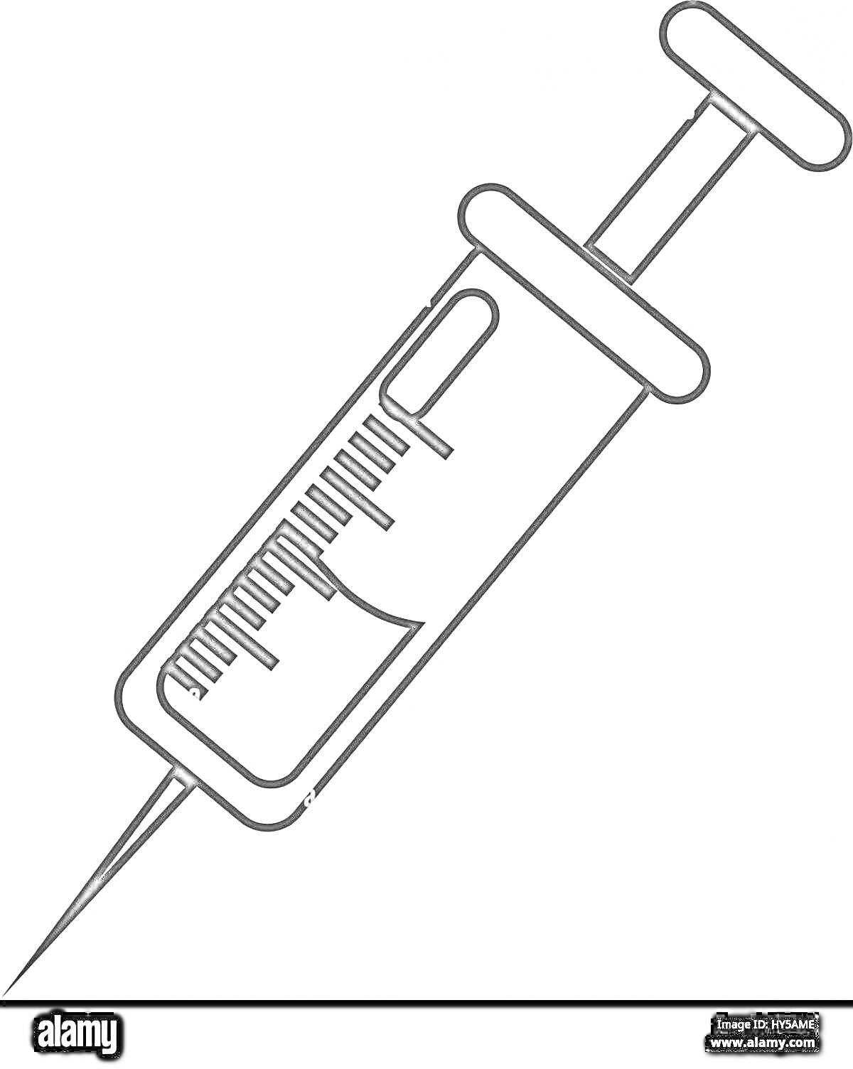 Раскраска Шприц с поршнем и иглой на раскраске