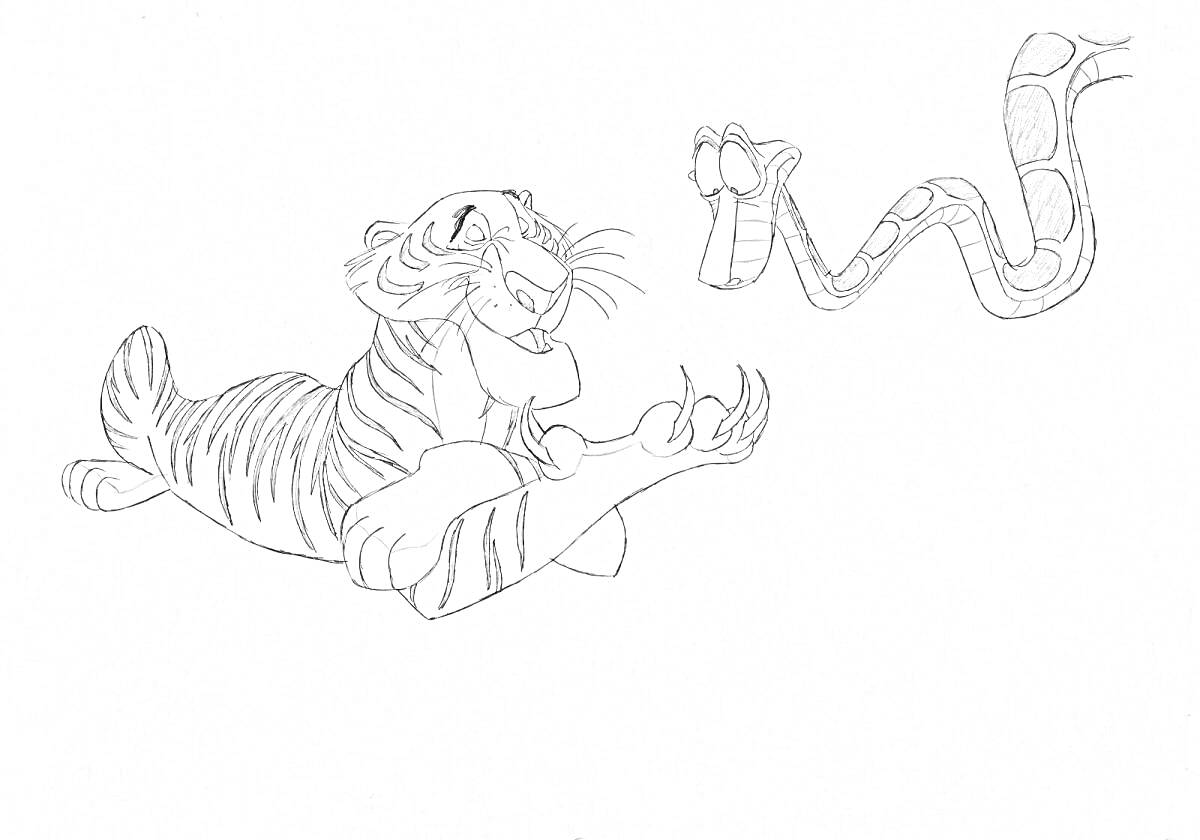 На раскраске изображено: Тигр, Шерхан, Животные