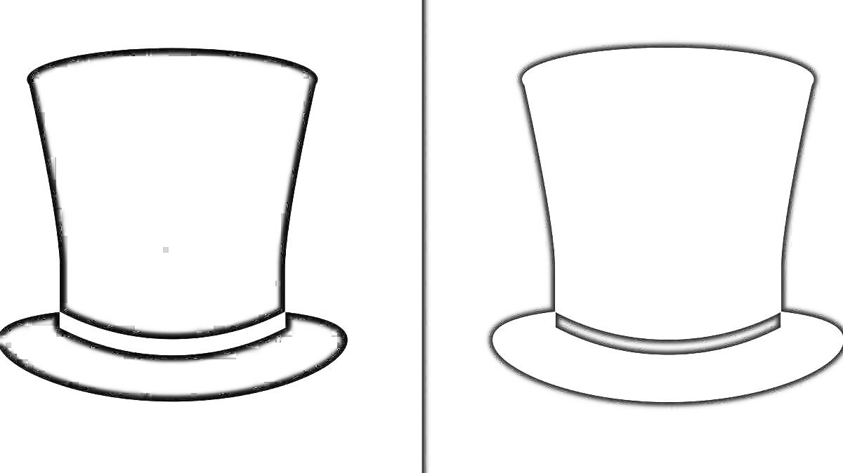 Раскраска Черная и белая цилиндрические шляпы на черно-белом фоне