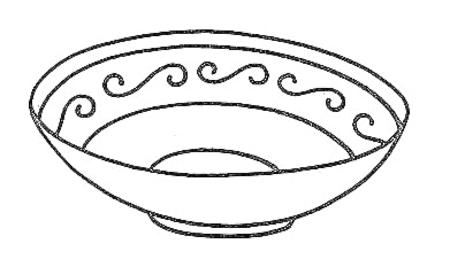 На раскраске изображено: Тарелка, Волнистый узор, Посуда