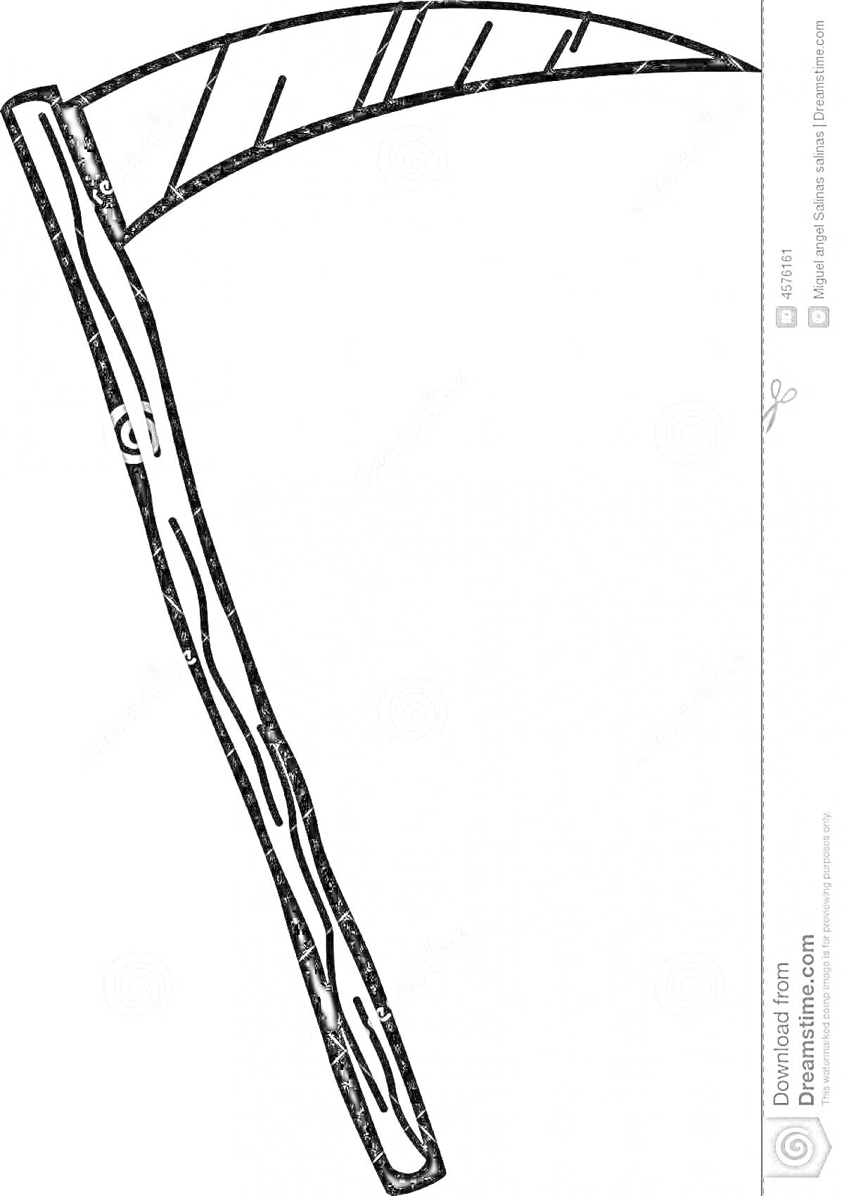 Раскраска Ручная коса с изогнутым лезвием и деревянной ручкой
