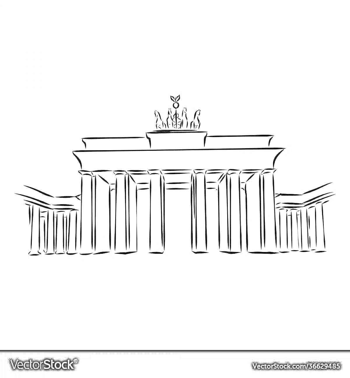 На раскраске изображено: Бранденбургские ворота, Архитектура, Берлин, Германия, Колонны, Квадрига