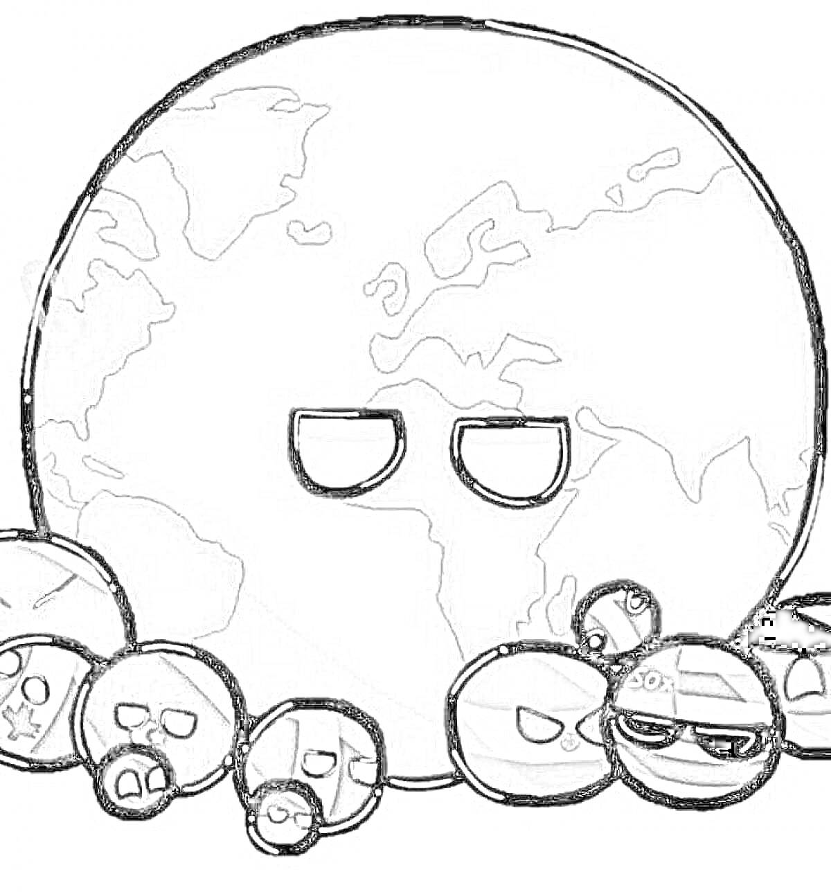 На раскраске изображено: Countryballs, Глобус, Европа, Азия