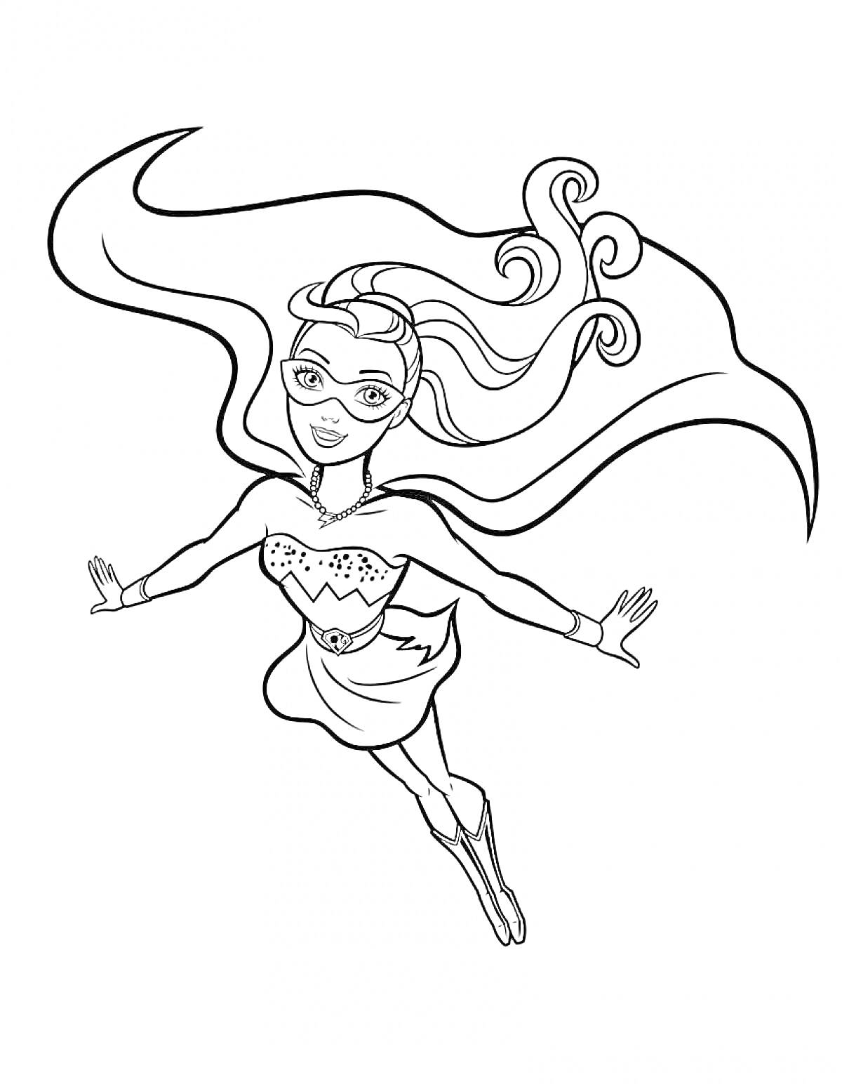 Барби Супер Принцесса летящая в костюме с длинным плащом и маской