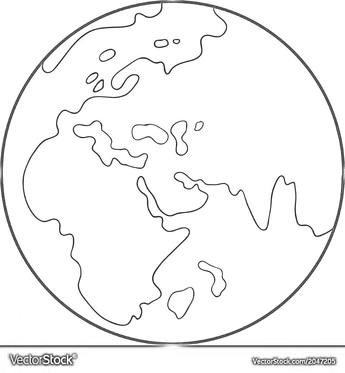 Раскраска Контур глобуса с изображением Европы, Африки и частично Азии, шаблон для раскраски