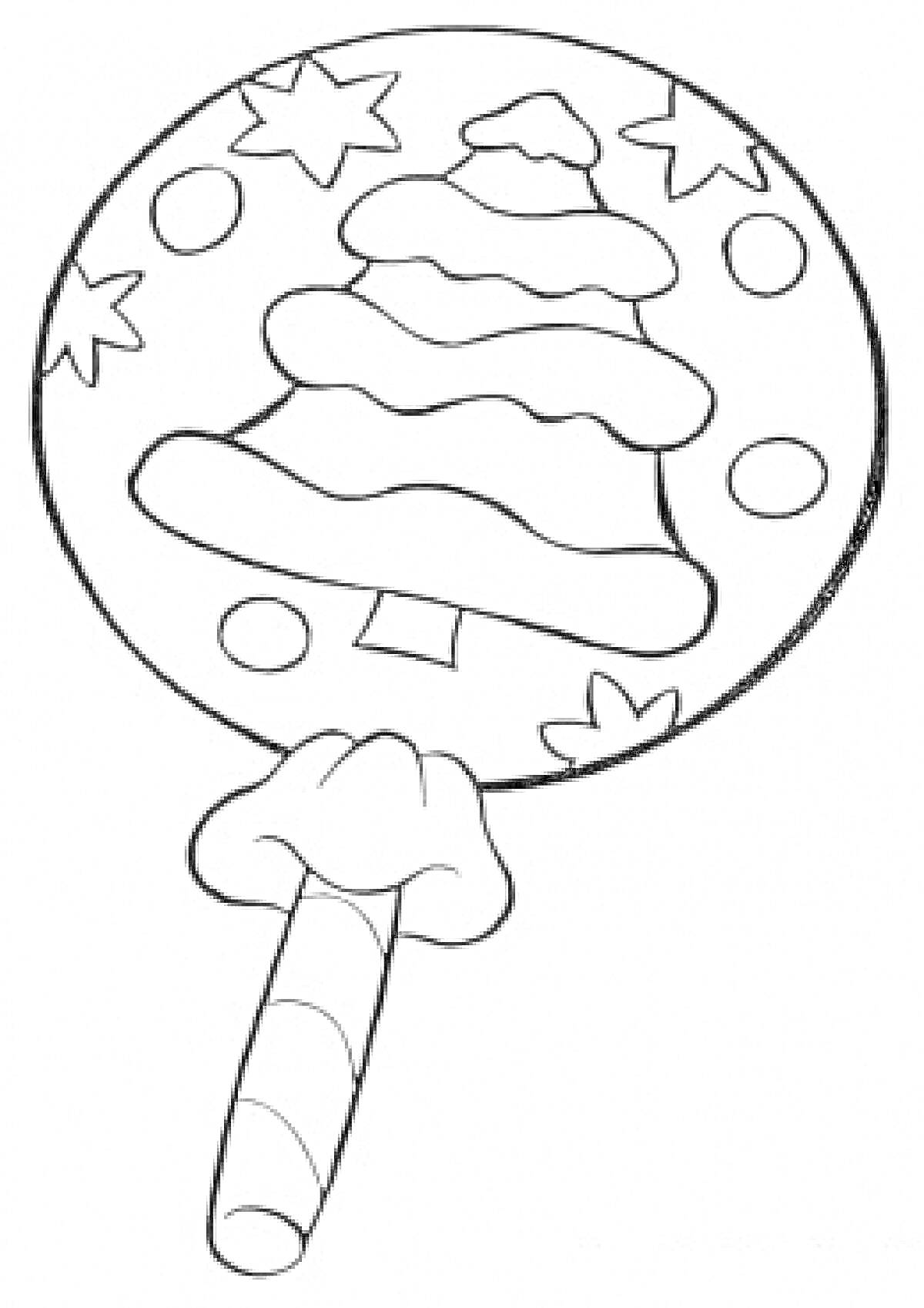 Раскраска Леденец в форме ёлки с украшениями в виде звёзд и кругов