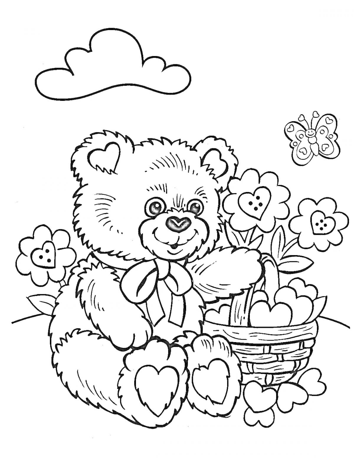 На раскраске изображено: Цветы, Бабочка