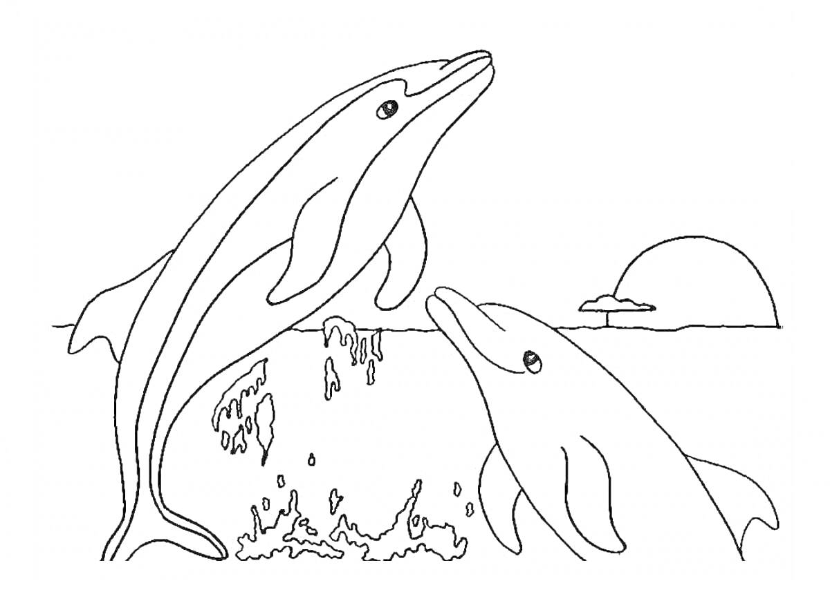 На раскраске изображено: Море, Природа, Вода, Для детей, Животные, Дельфины