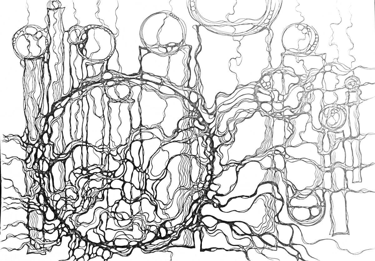 На раскраске изображено: Нейрографика, Абстракция, Круги, Линии, Искусство