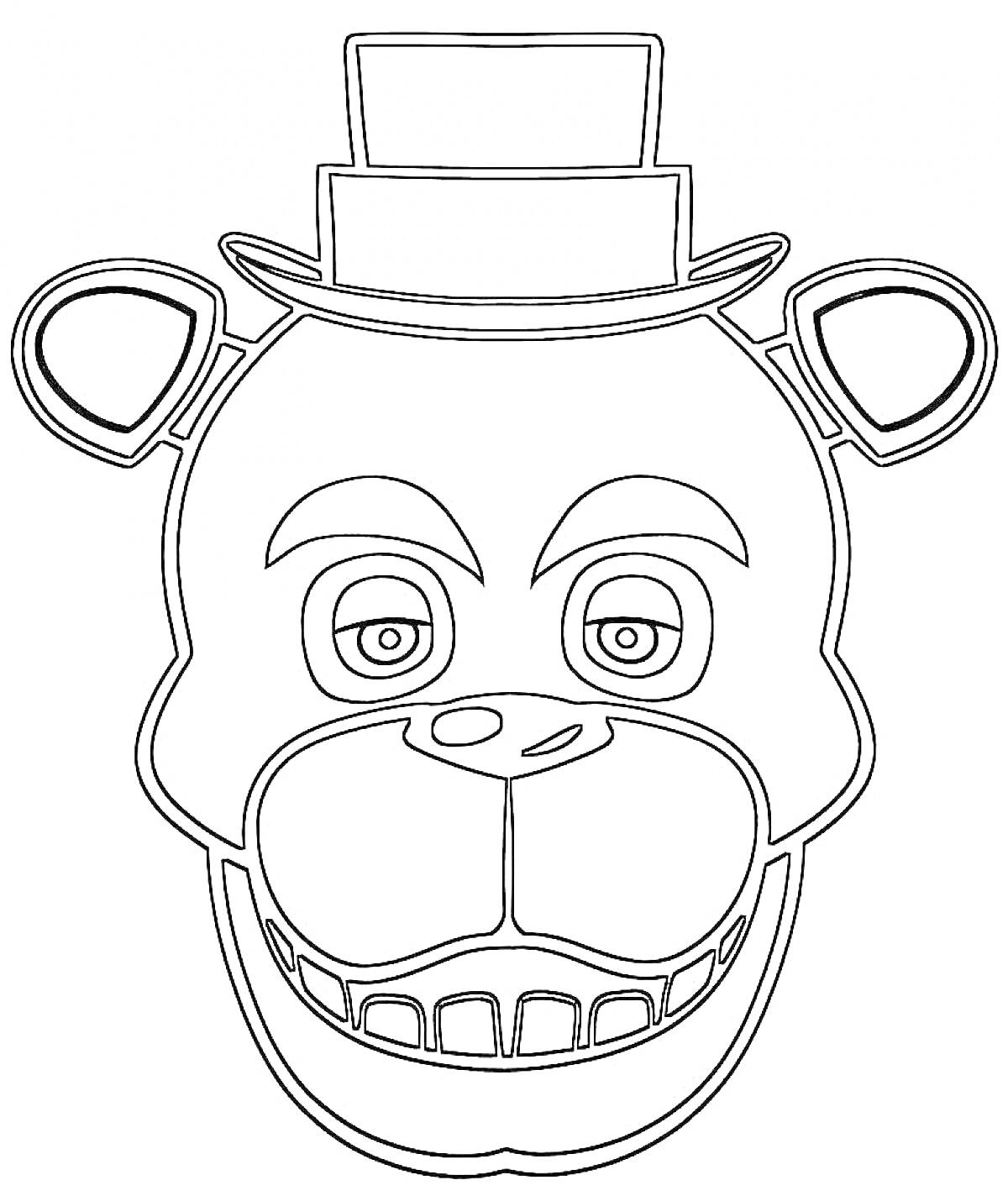 Раскраска Маска медведя-аниматроника с цилиндром