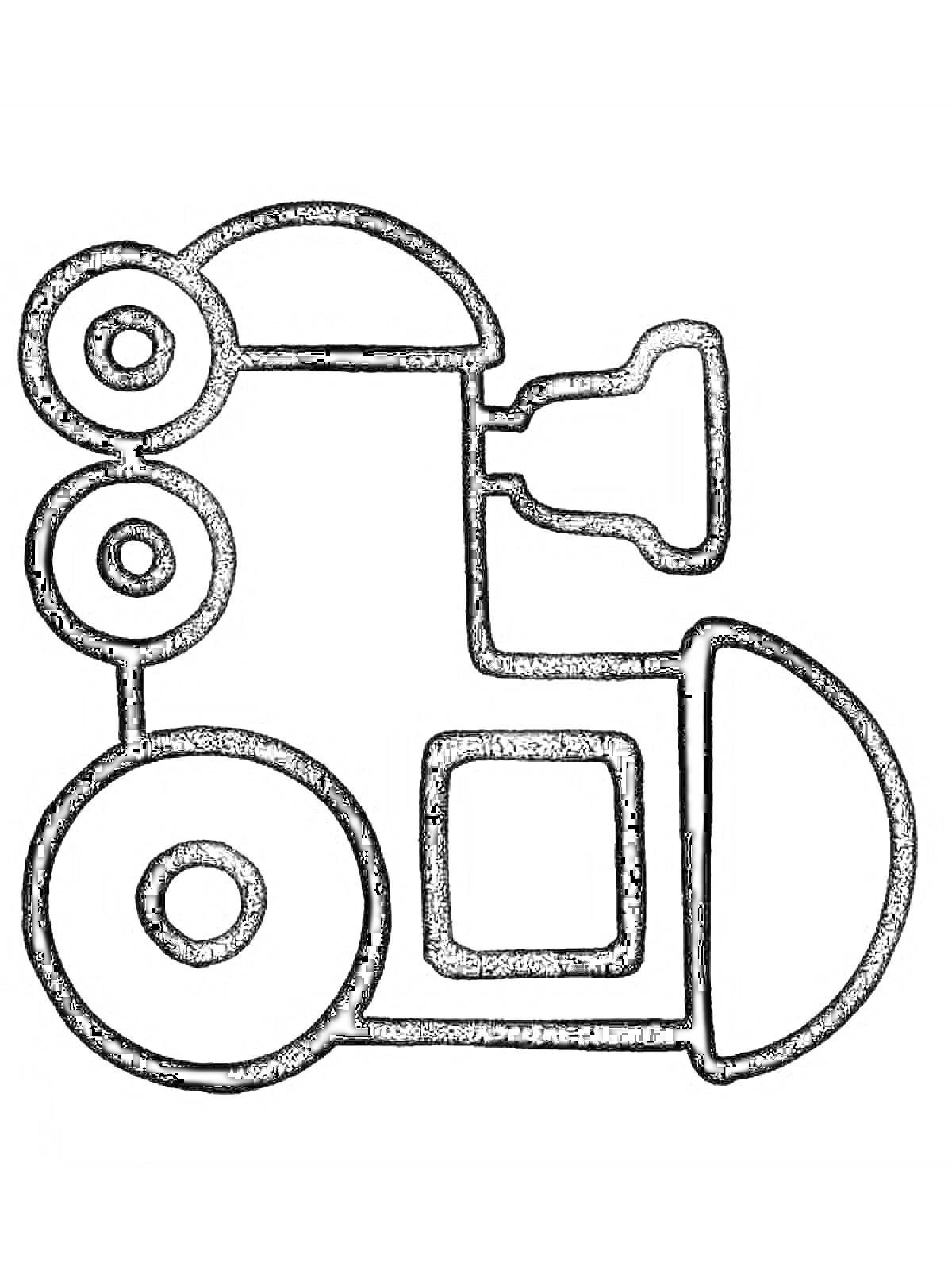 Раскраска Паровозик с тремя колесами и трубой