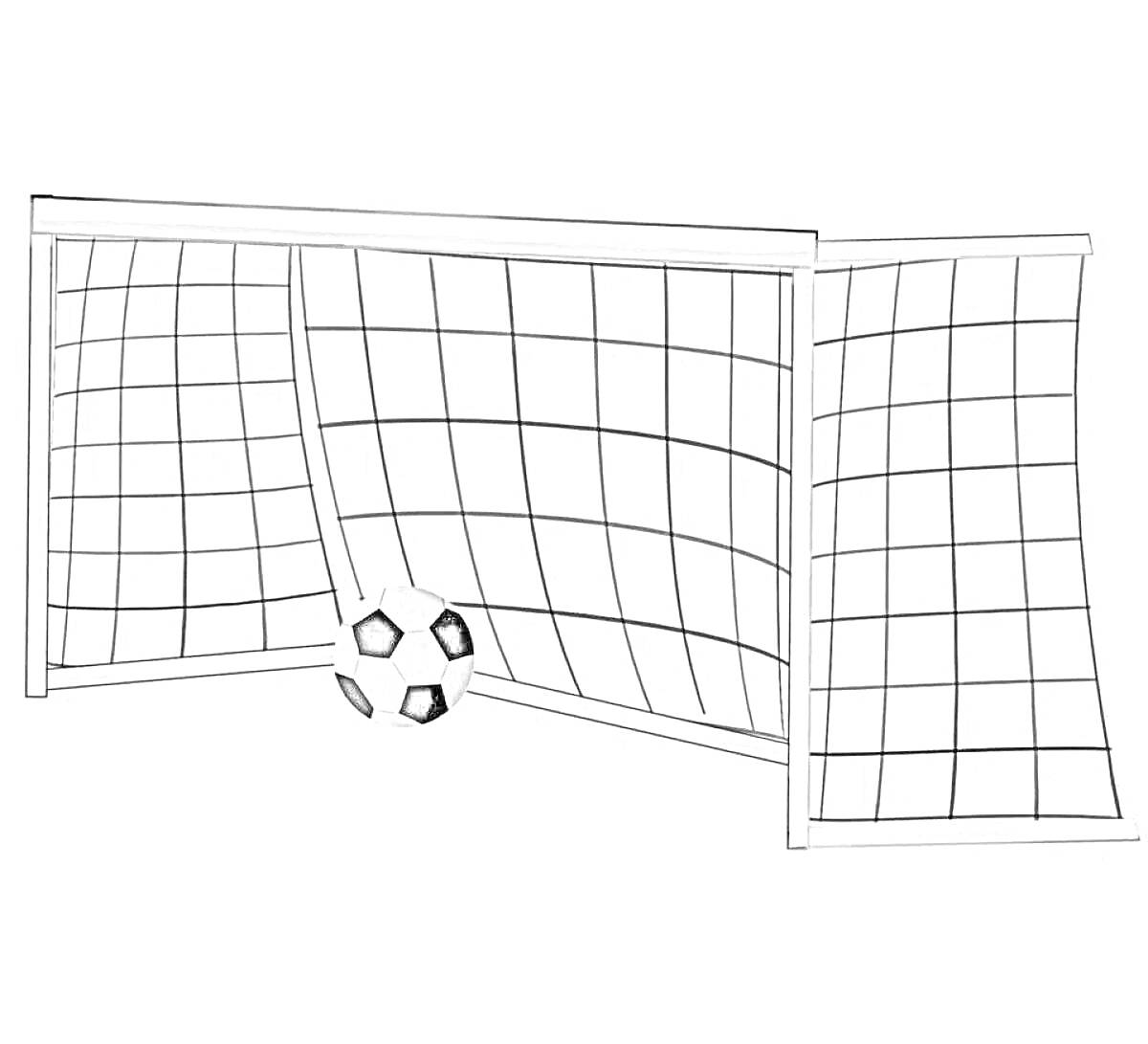 Раскраска Футбольные ворота с мячом внутри
