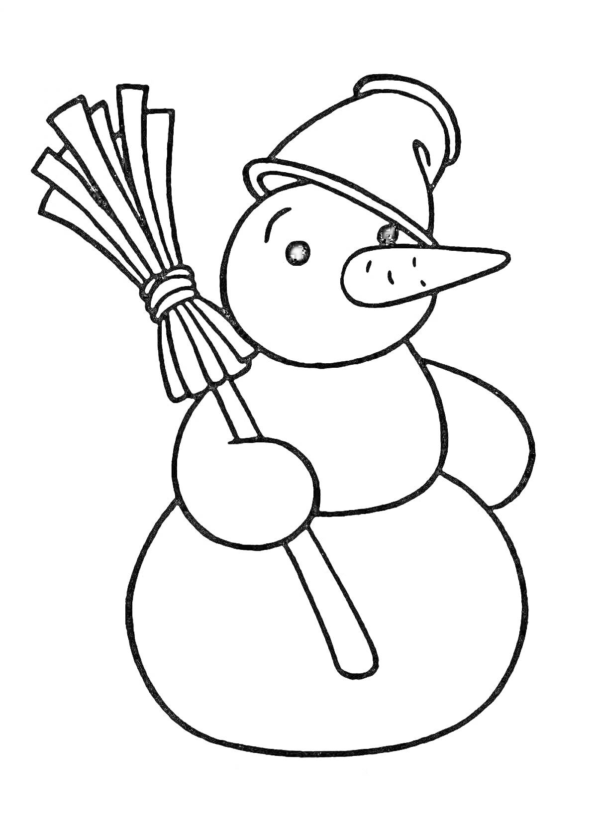 Раскраска Снеговик с метлой и шапкой для малышей