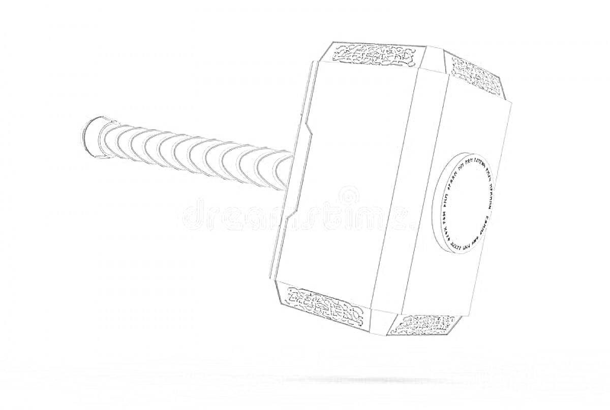 Раскраска Чертеж молота Тора с узорчатой рукояткой