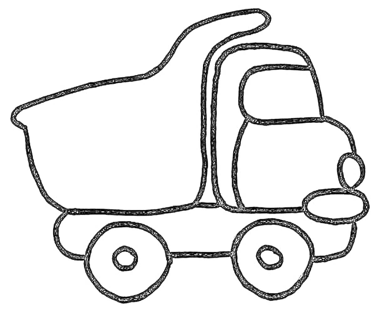 На раскраске изображено: Самосвал, Транспорт, Для детей, 3 года, Авто, Грузовая машина