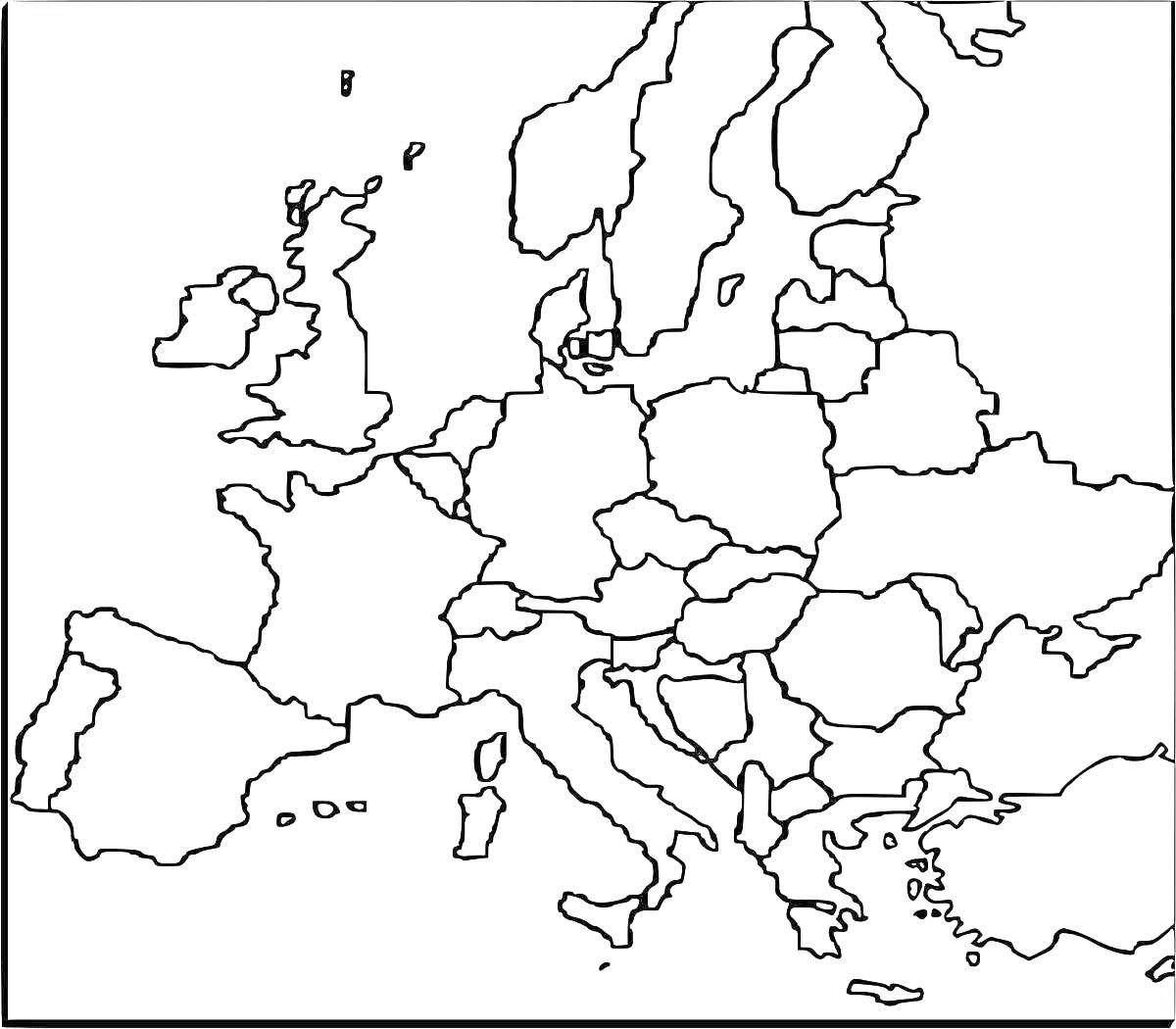 Раскраска Контурная карта Европы 1914 года для раскрашивания