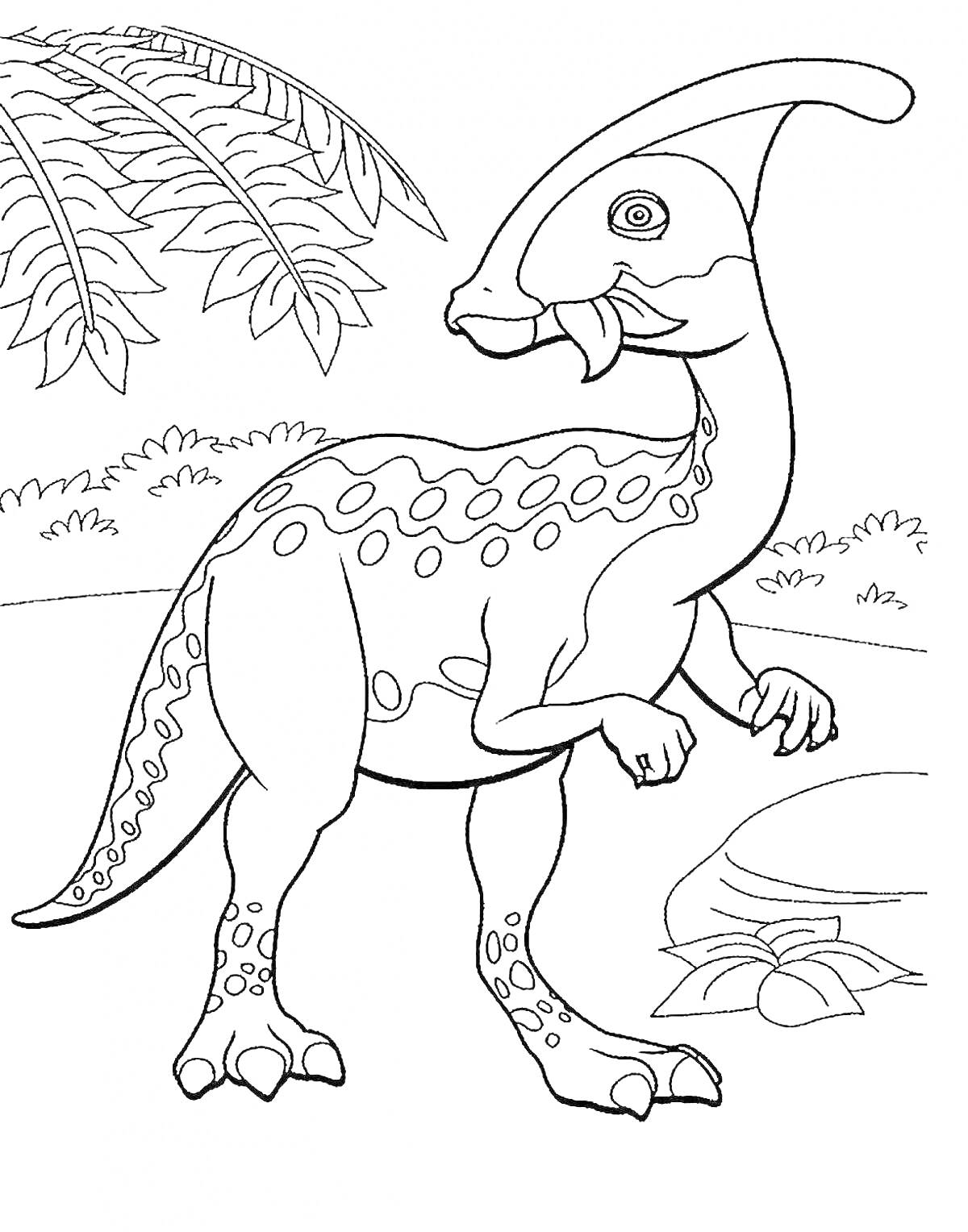 На раскраске изображено: Динозавр, Листья