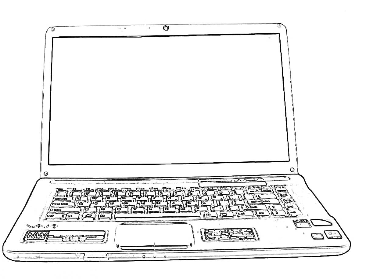 Раскраска Ноутбук с клавиатурой и экраном, вид спереди