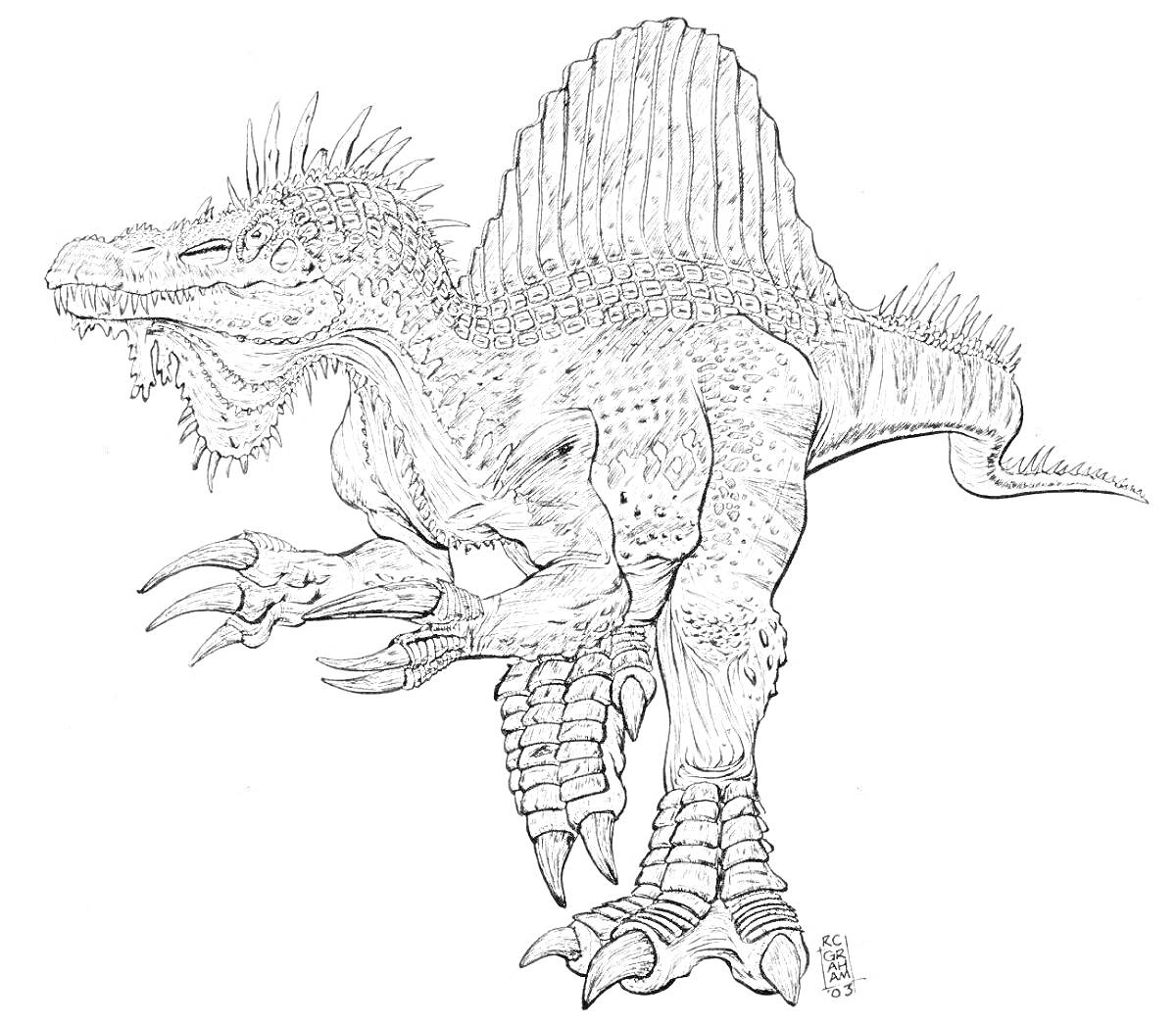 На раскраске изображено: Динозавр, Арк, Гребень, Длинные когти