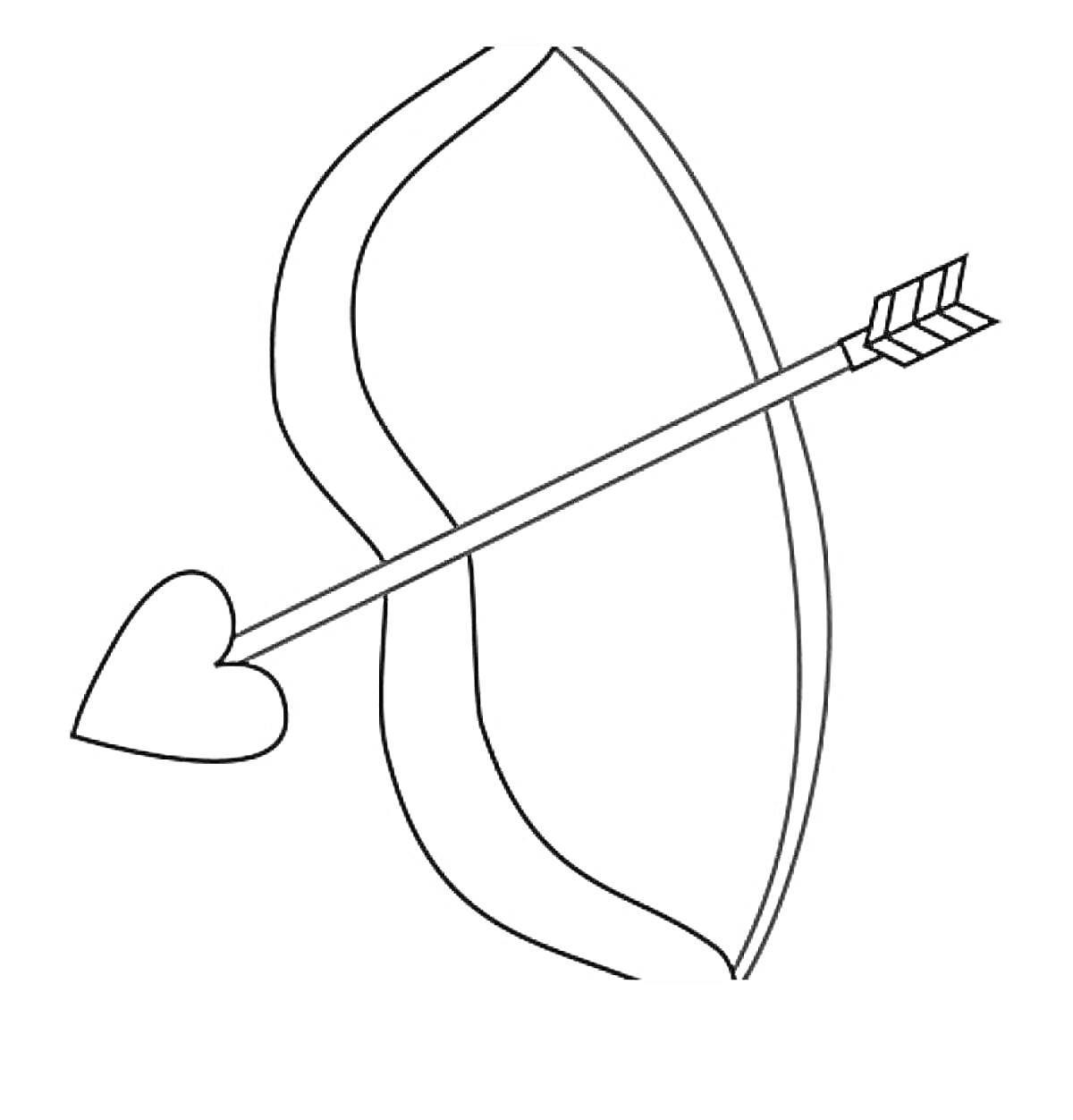 На раскраске изображено: Лук, Стрела, Оружие, Любовь, Валентинка