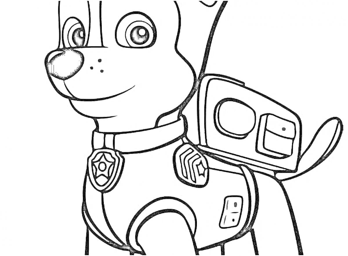 Раскраска Гонщик в форме с нагрудным знаком и рюкзаком