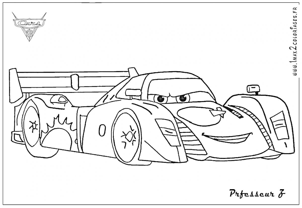 На раскраске изображено: Глаза, Спойлер, Символы, Транспорт, Детский персонаж