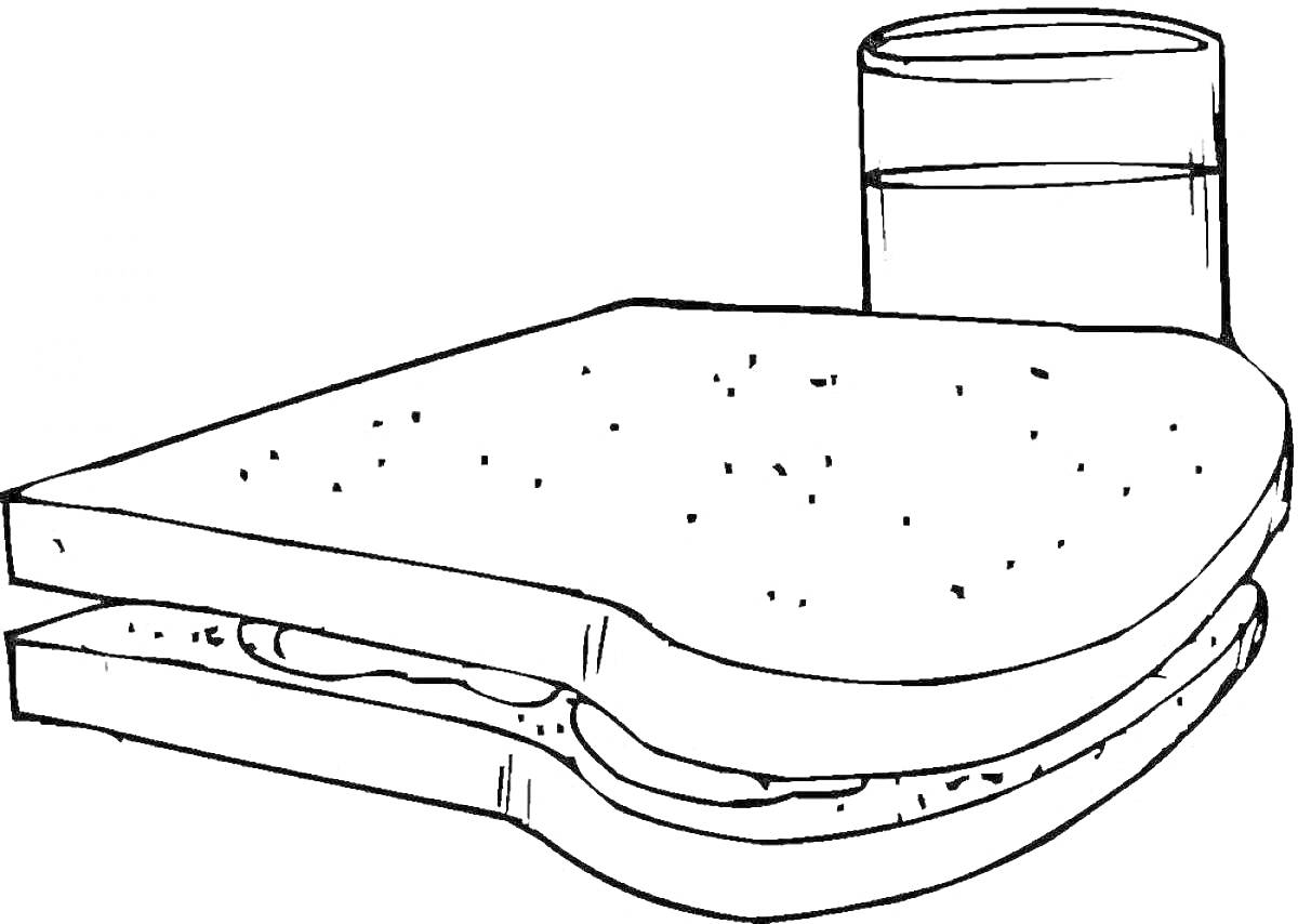 Раскраска Сэндвич с напитком, лежащим на столе