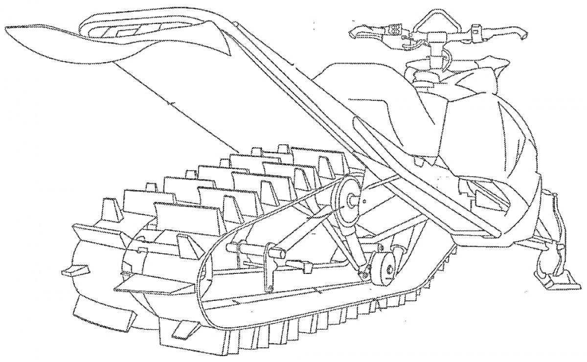 Раскраска Снегоход с гусеницей, рулем и седлом