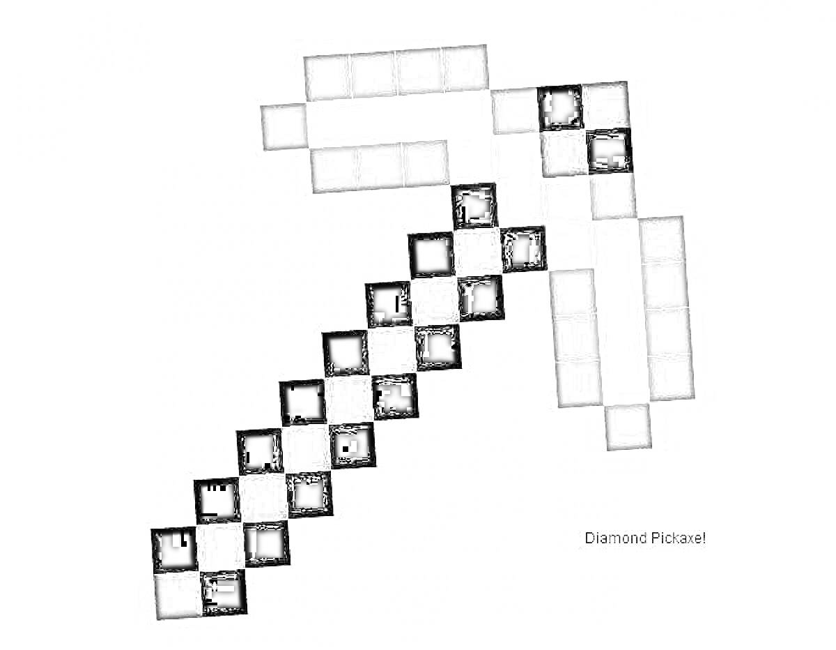 Раскраска Алмазная кирка по клеточкам из Майнкрафта