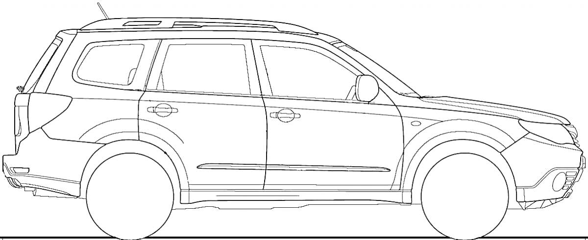 Раскраска Субару Форестер в профиль с боковой стороны
