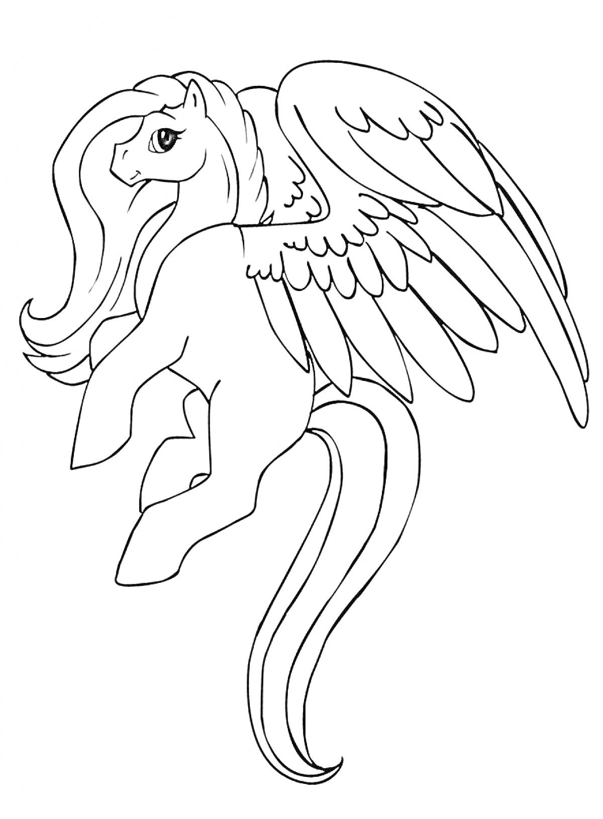 Раскраска Летающая пони с крыльями